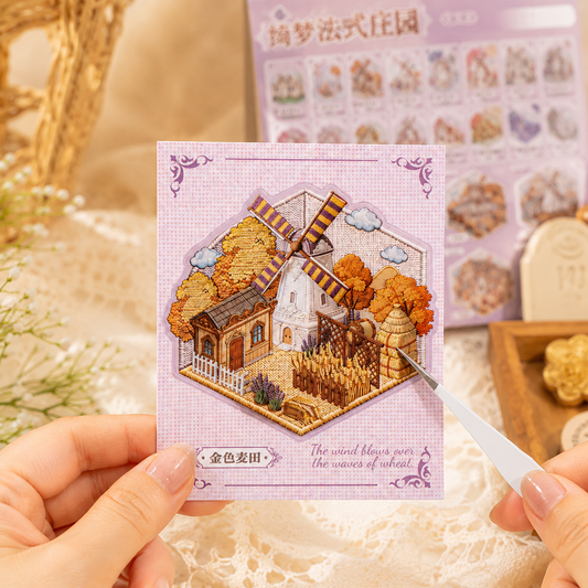 Enchanted Manor Collection 8 Miniature Embroidered Scene Sticker Set