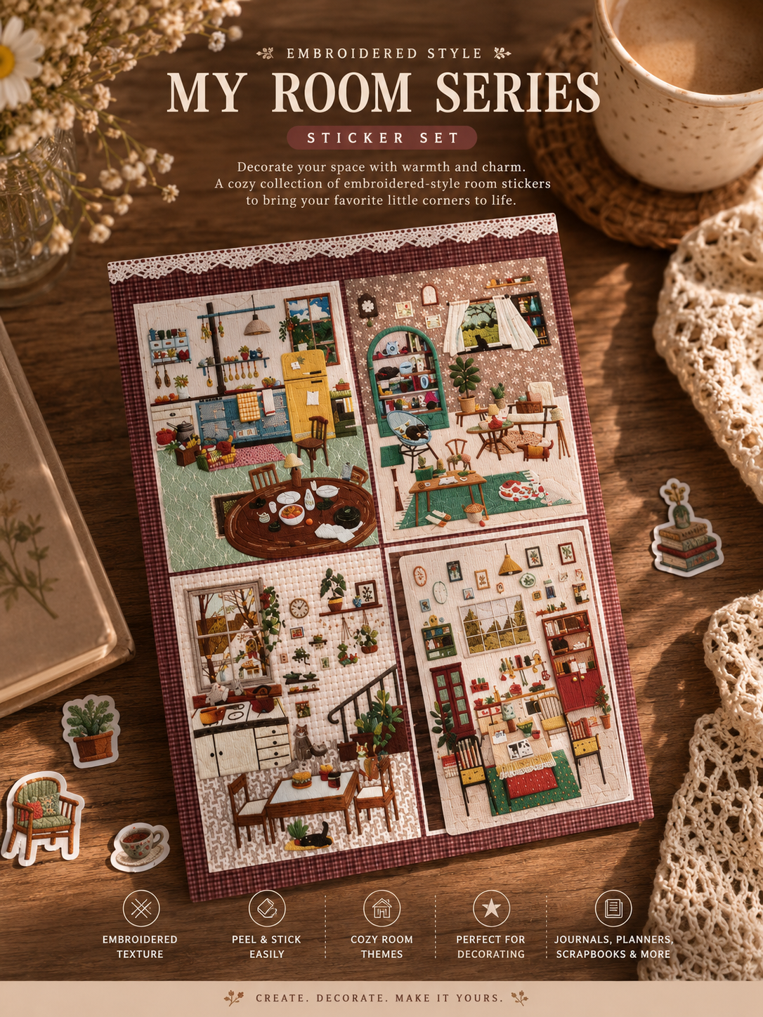 My Room Series – Embroidered Style Sticker Set