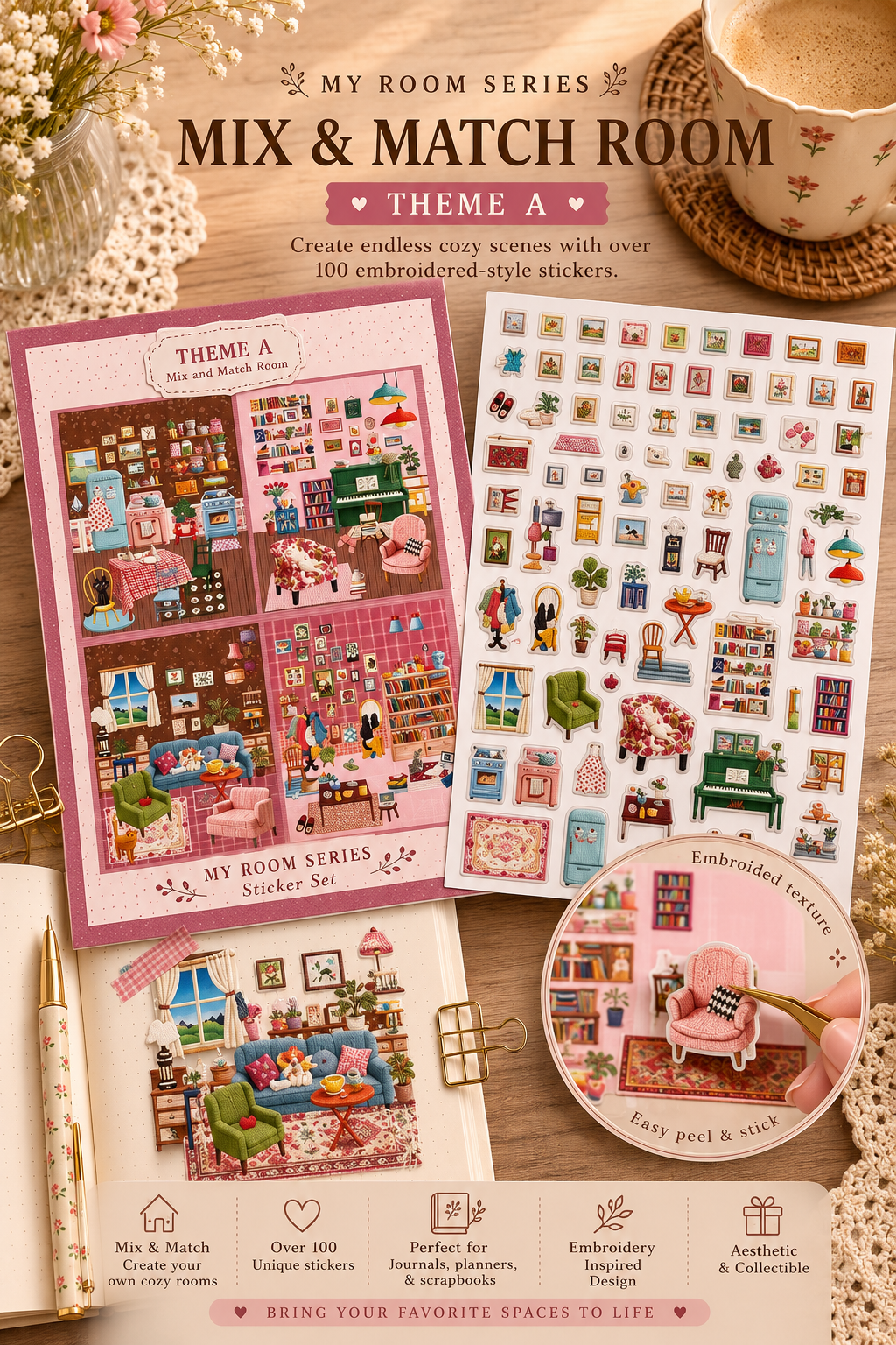 My Room Series – Embroidered Style Sticker Set