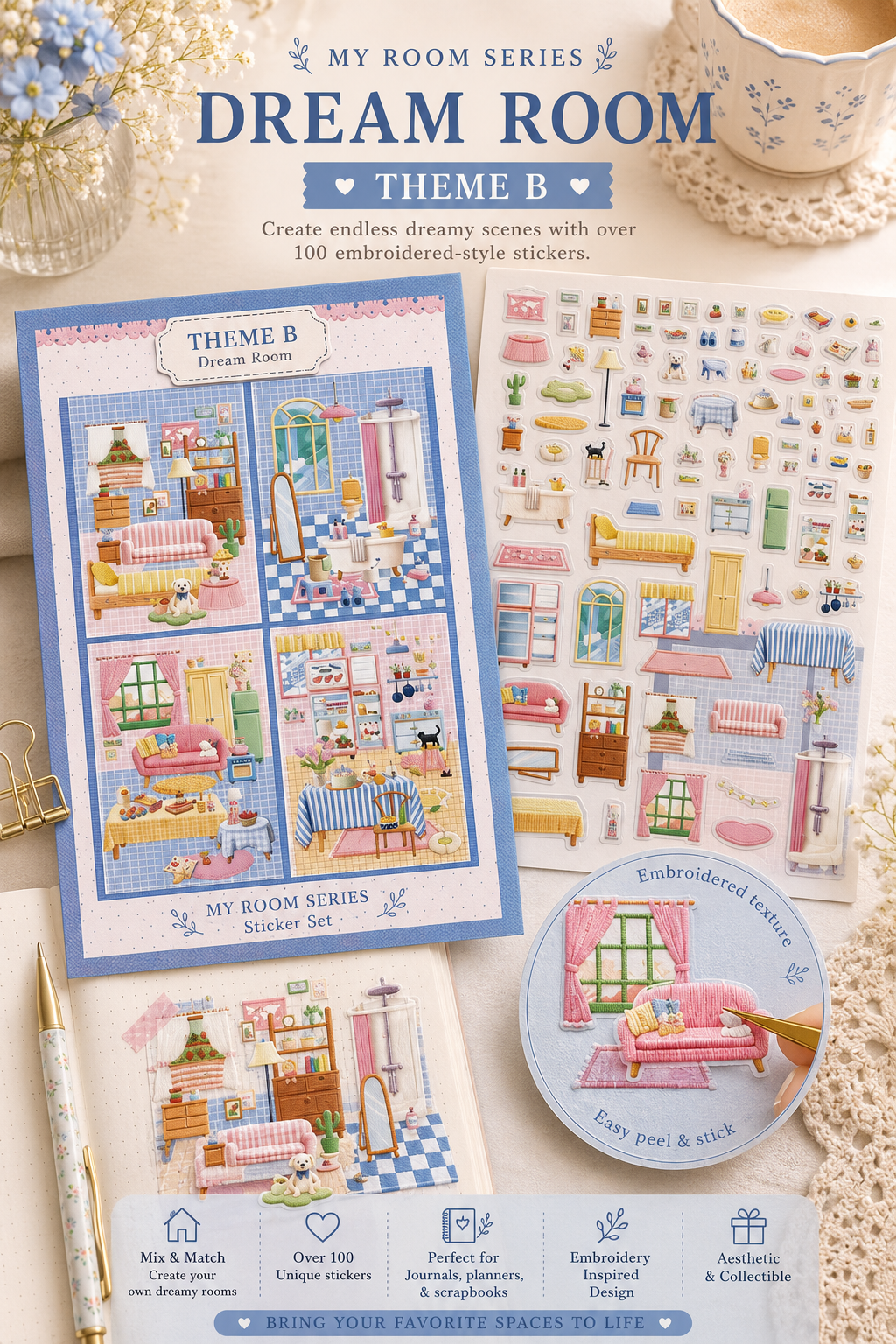 My Room Series – Embroidered Style Sticker Set