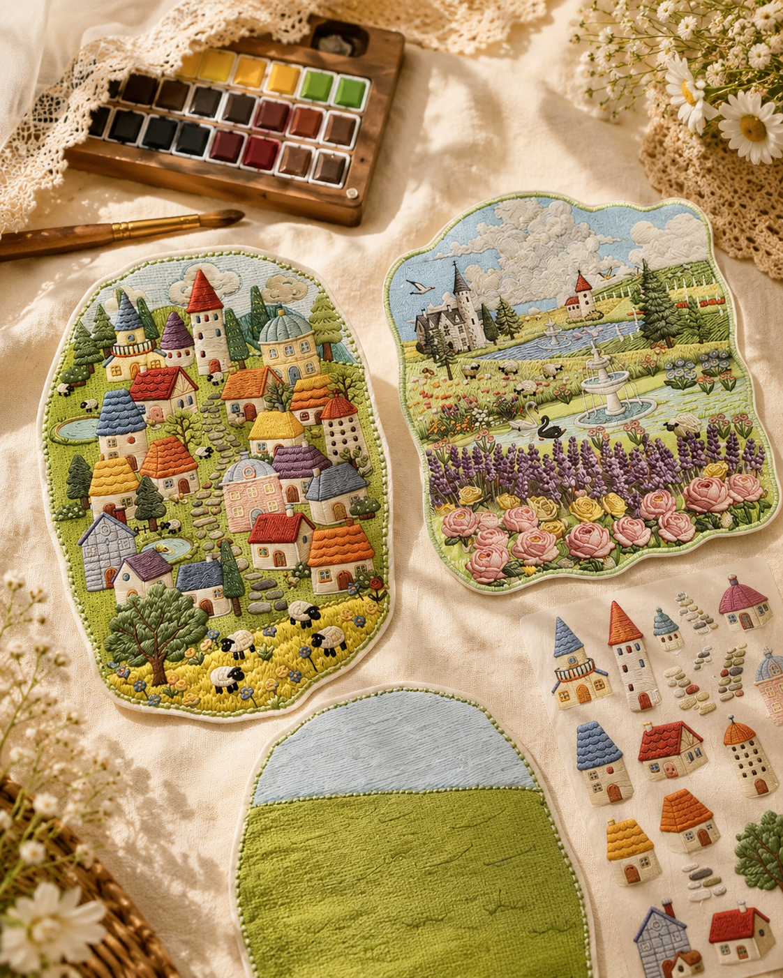 Small Town Stroll - Embroidered Style Sticker Set