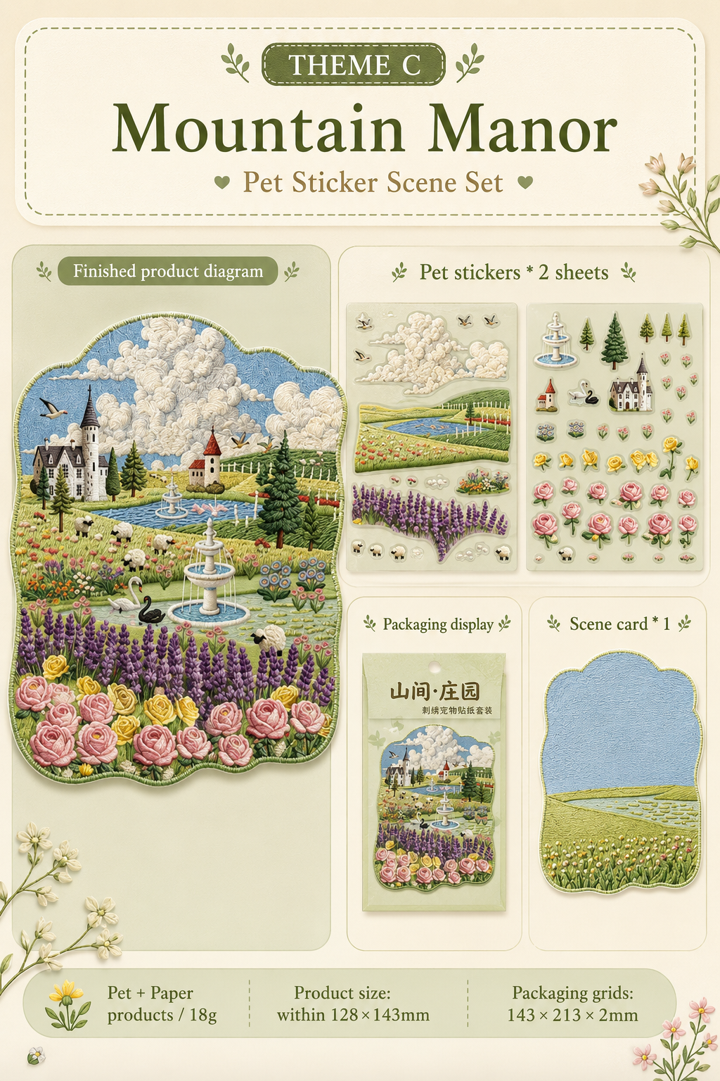 Small Town Stroll - Embroidered Style Sticker Set