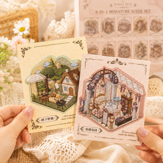 Enchanted Manor Collection 8 Miniature Embroidered Scene Sticker Set