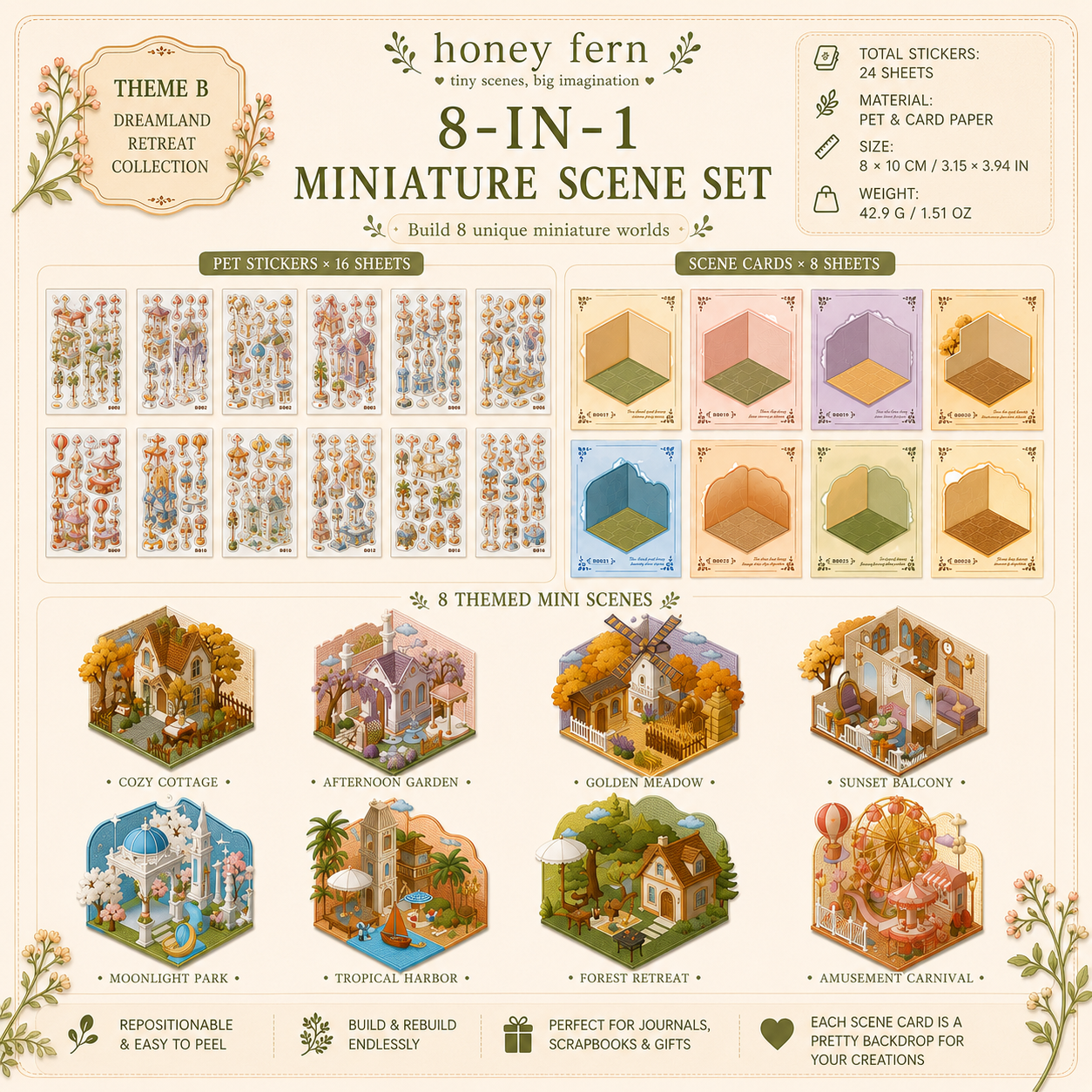 Enchanted Manor Collection 8 Miniature Embroidered Scene Sticker Set