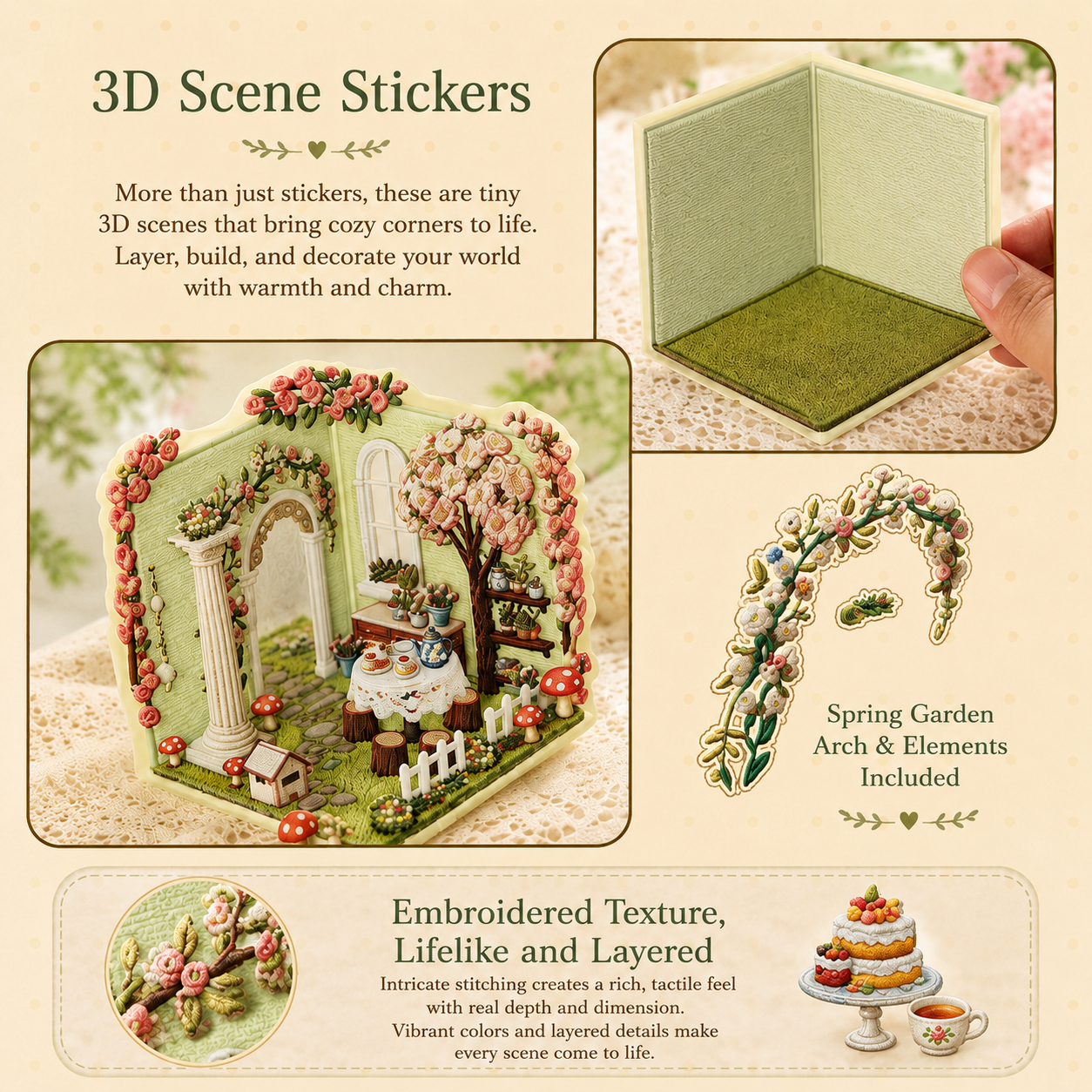 Garden Tea Nook – embroidered style Sticker Set