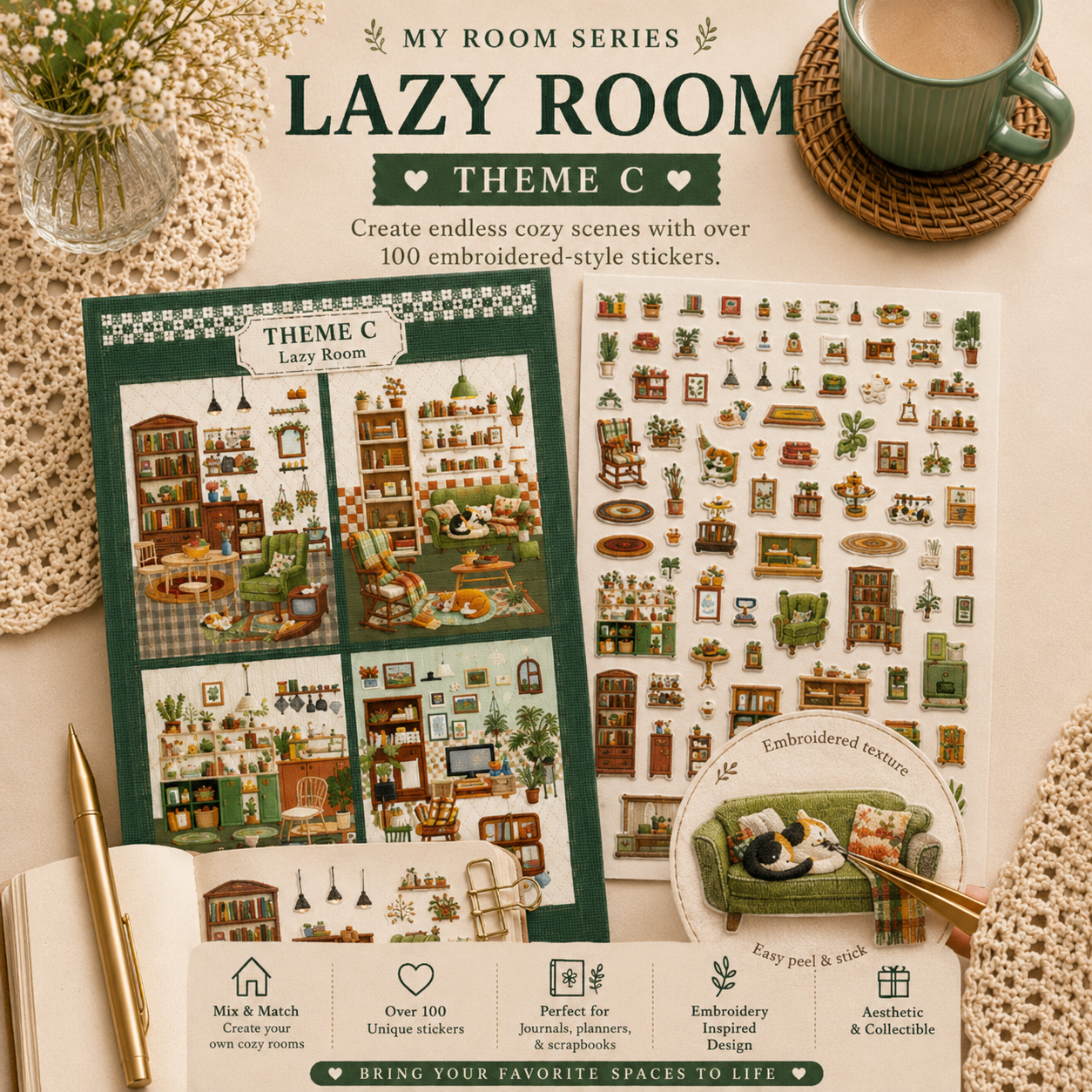 My Room Series – Embroidered Style Sticker Set