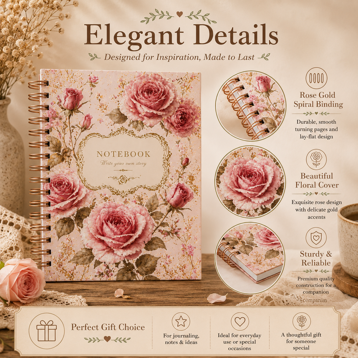 Retro Rose Garden Note Book