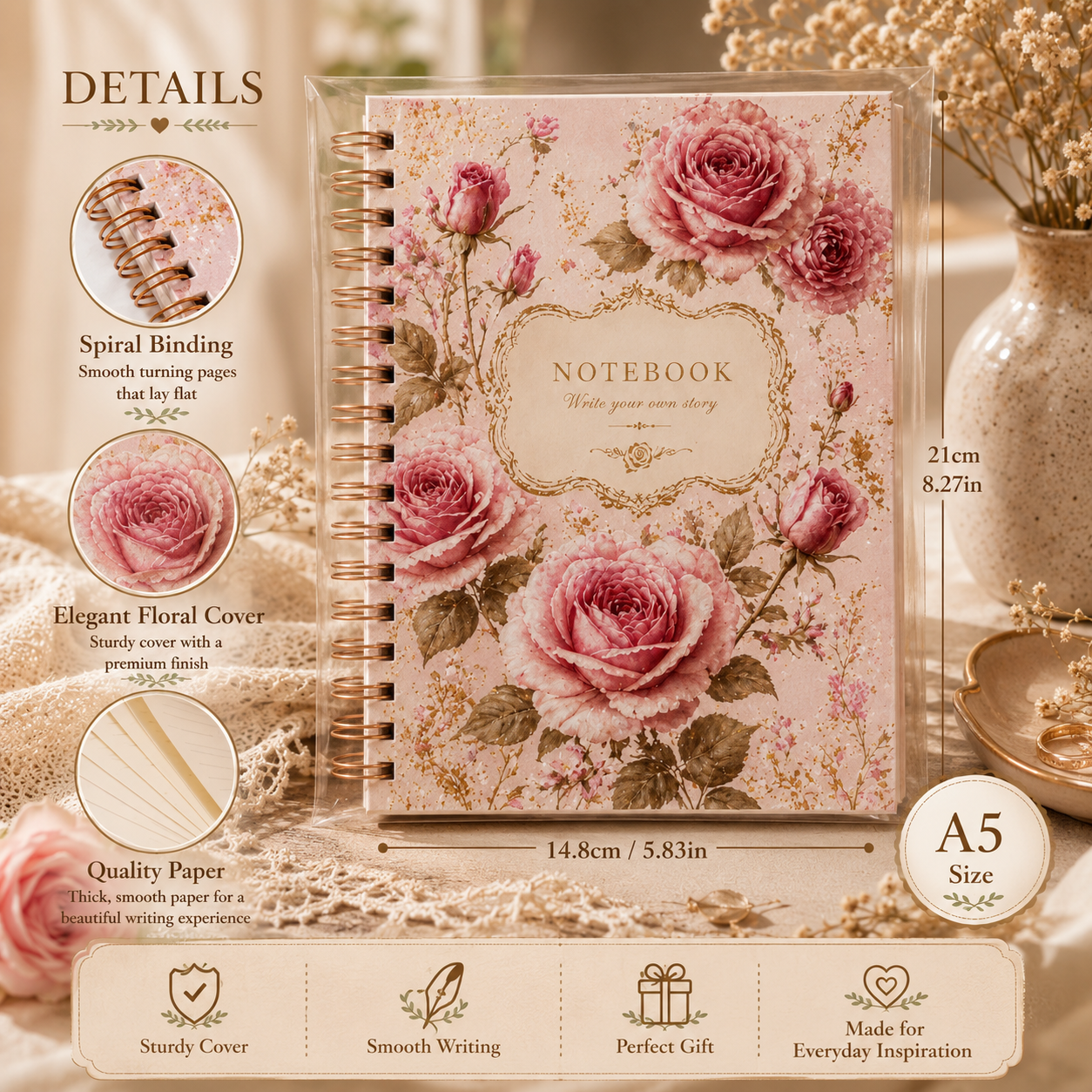Retro Rose Garden Note Book